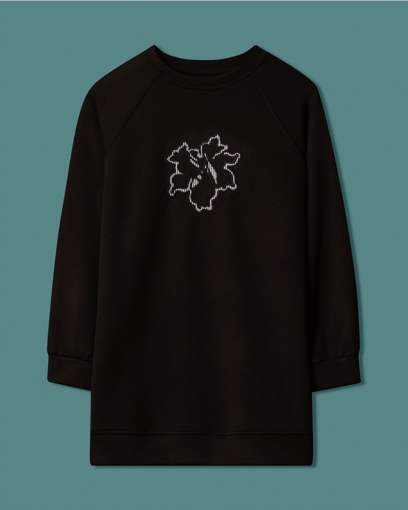 Seçil Çicek Aplikli Sweat Shirt Siyah