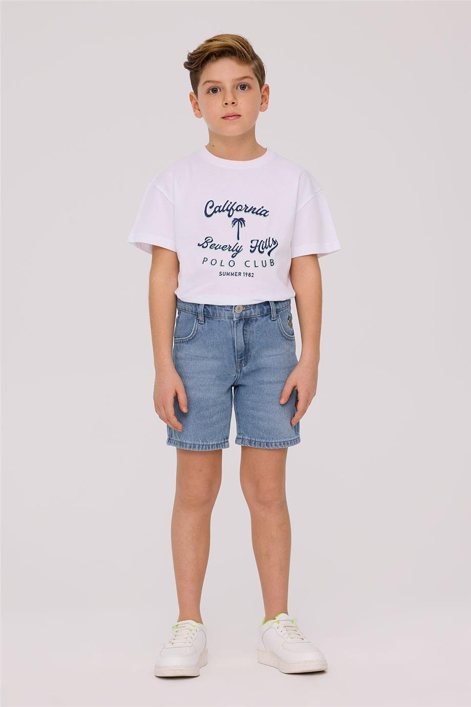 Beverly Hills Polo Club Erkek Çocuk Mavi Denim Şort
