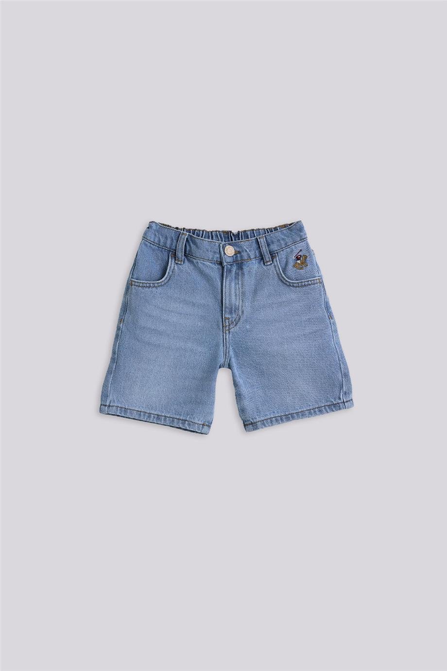 Beverly Hills Polo Club Erkek Çocuk Mavi Denim Şort