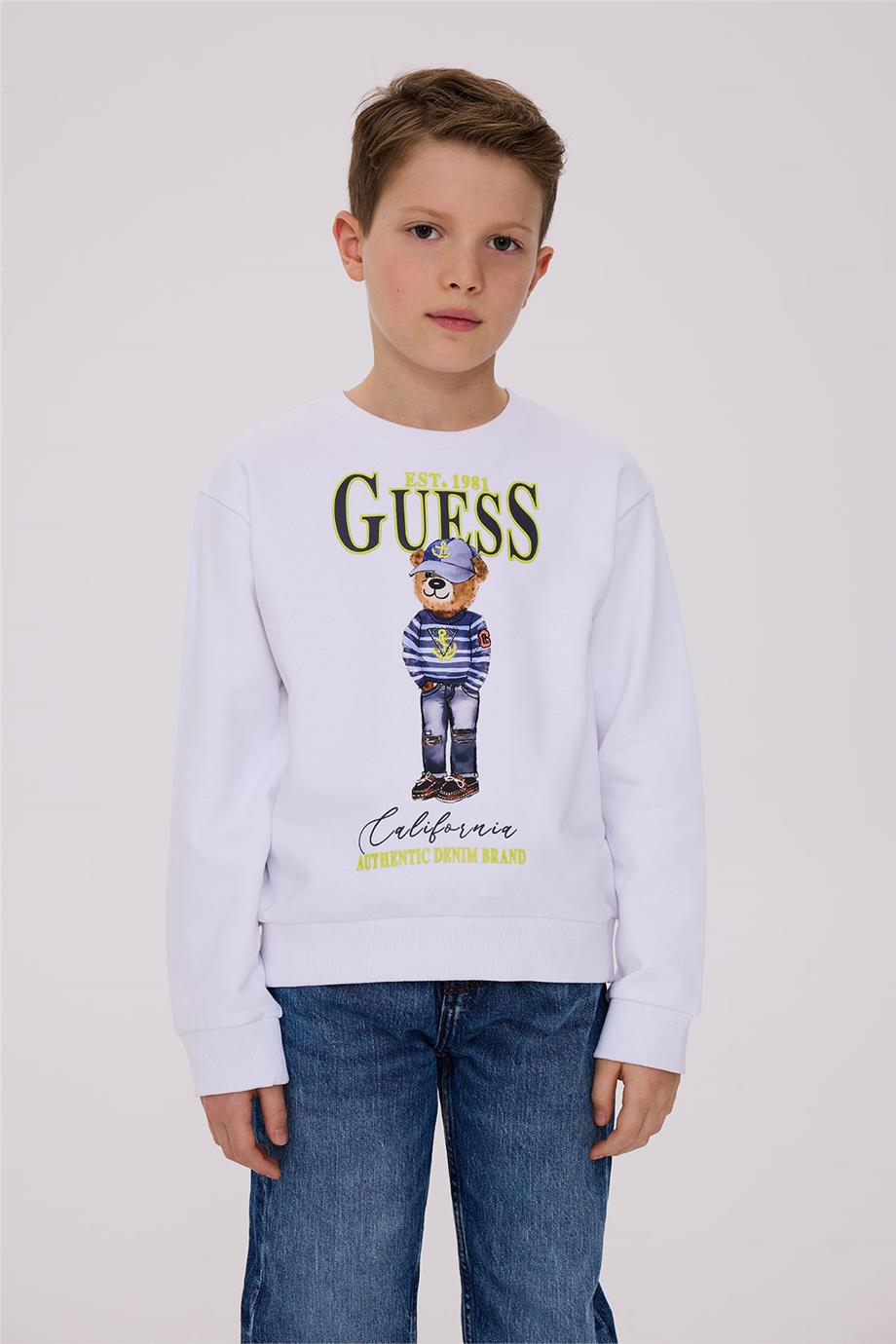 Guess Erkek Çocuk Beyaz Sweatshirt