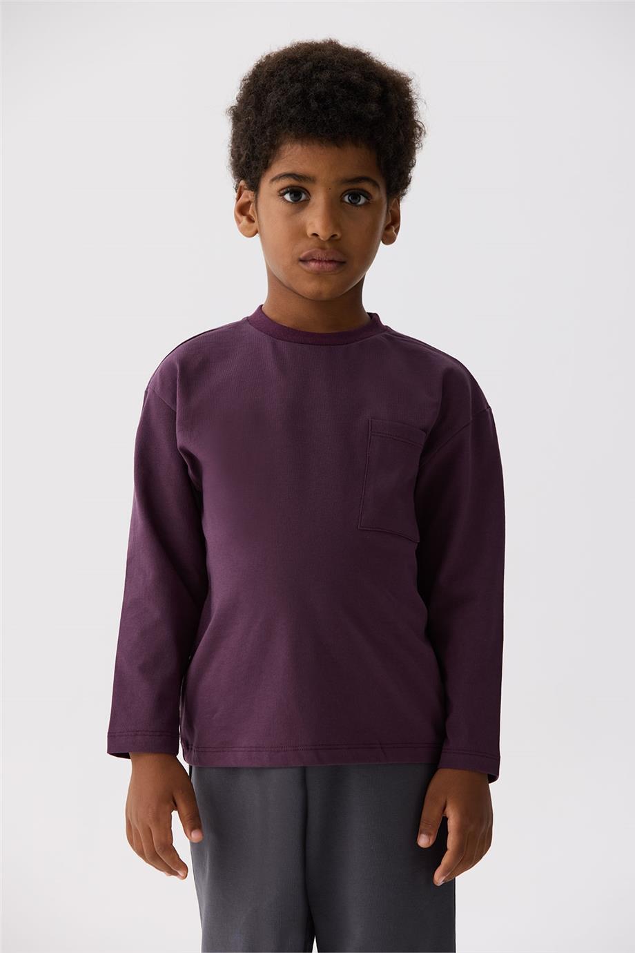 Nebbati Basic Erkek Çocuk Bordo T-Shirt