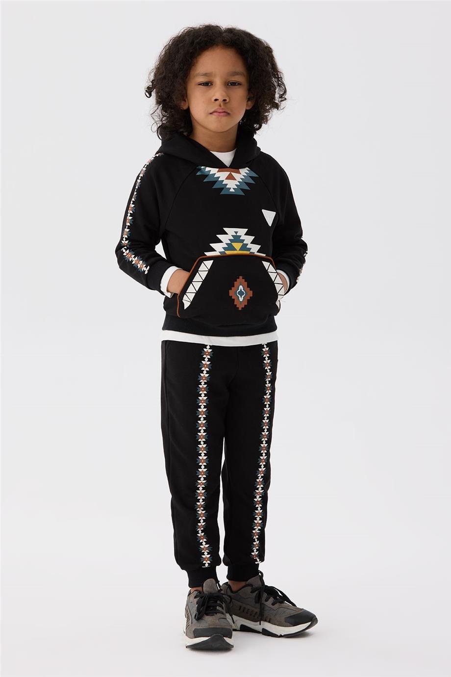 Nebbati Erkek Çocuk Etnik Desenli Antrasit Sweatshirt