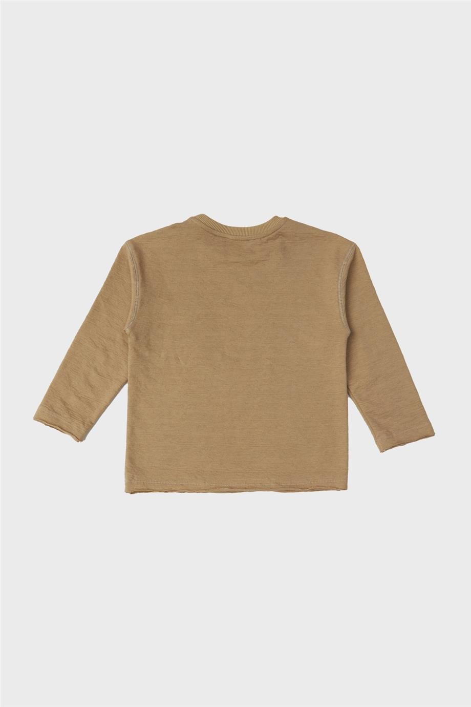 Nebbati Erkek Çocuk Yaka Kol Detaylı Bej Sweatshirt