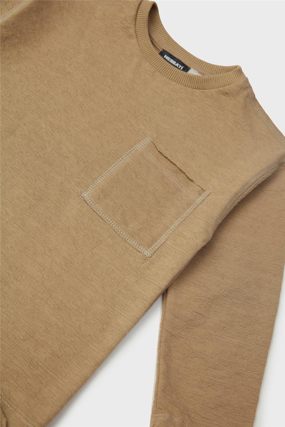 Nebbati Erkek Çocuk Yaka Kol Detaylı Bej Sweatshirt