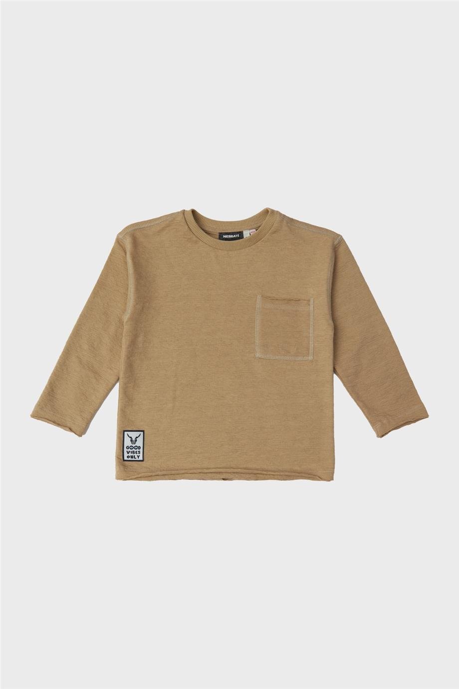 Nebbati Erkek Çocuk Yaka Kol Detaylı Bej Sweatshirt