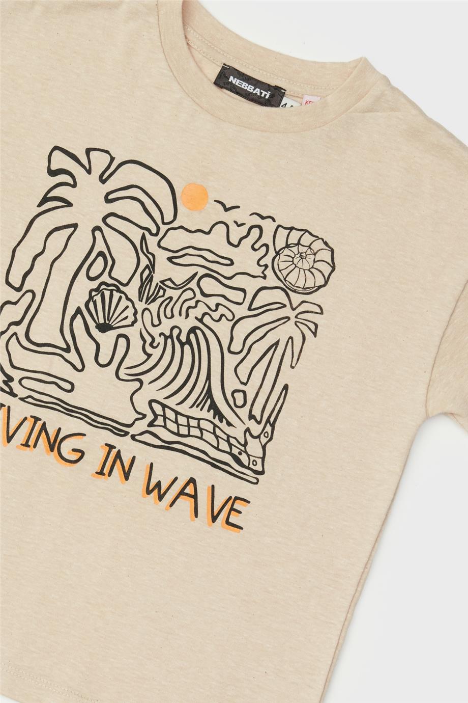 Nebbati Erkek Çocuk Living İn Wave Bej T-Shirt