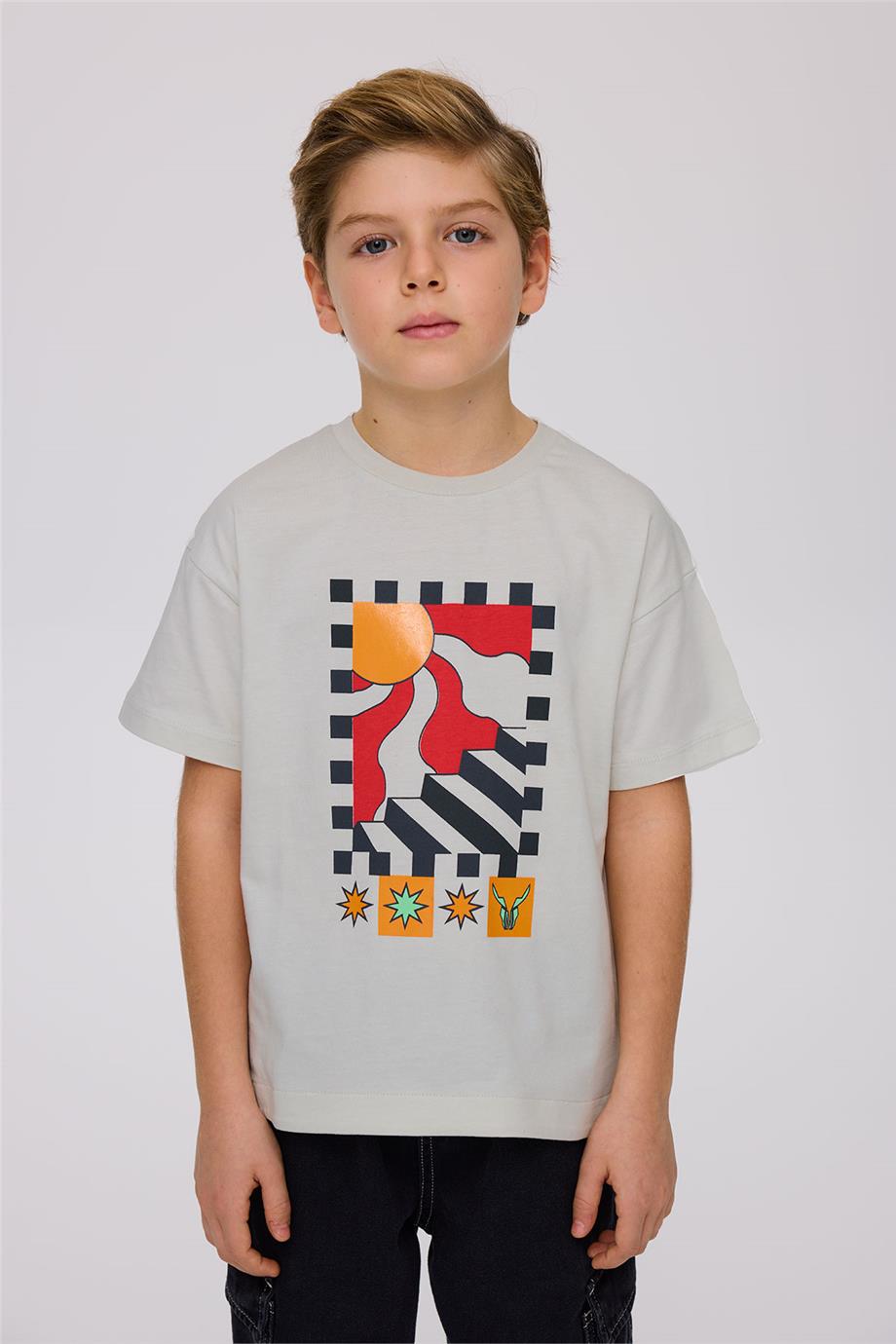 Nebbati Erkek Çocuk Baskılı Bej Tshirt