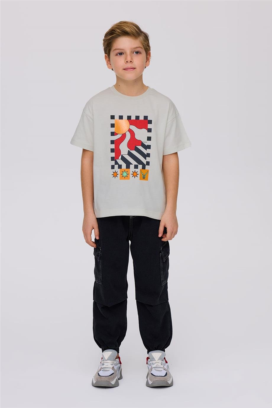 Nebbati Erkek Çocuk Baskılı Bej Tshirt