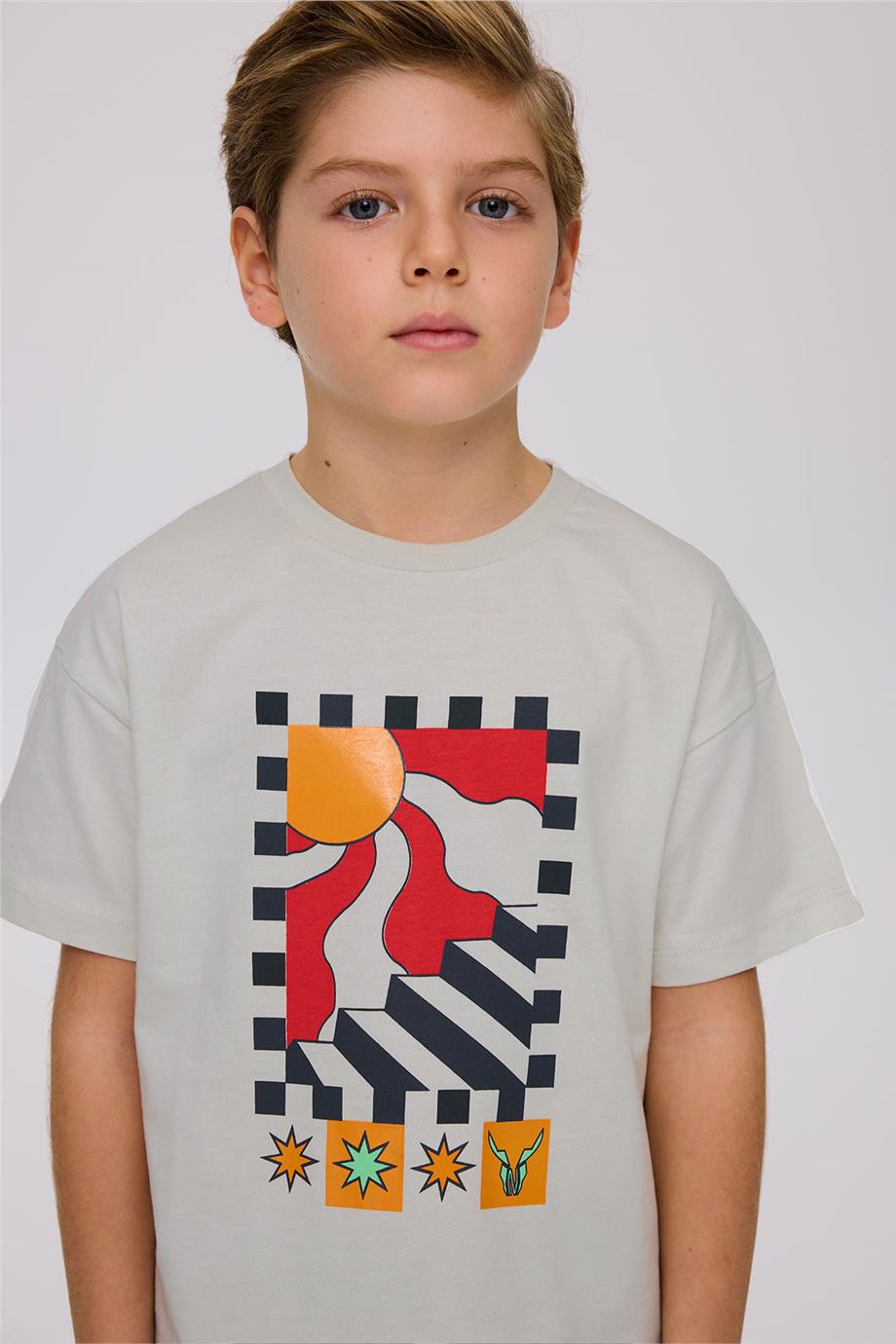 Nebbati Erkek Çocuk Baskılı Bej Tshirt