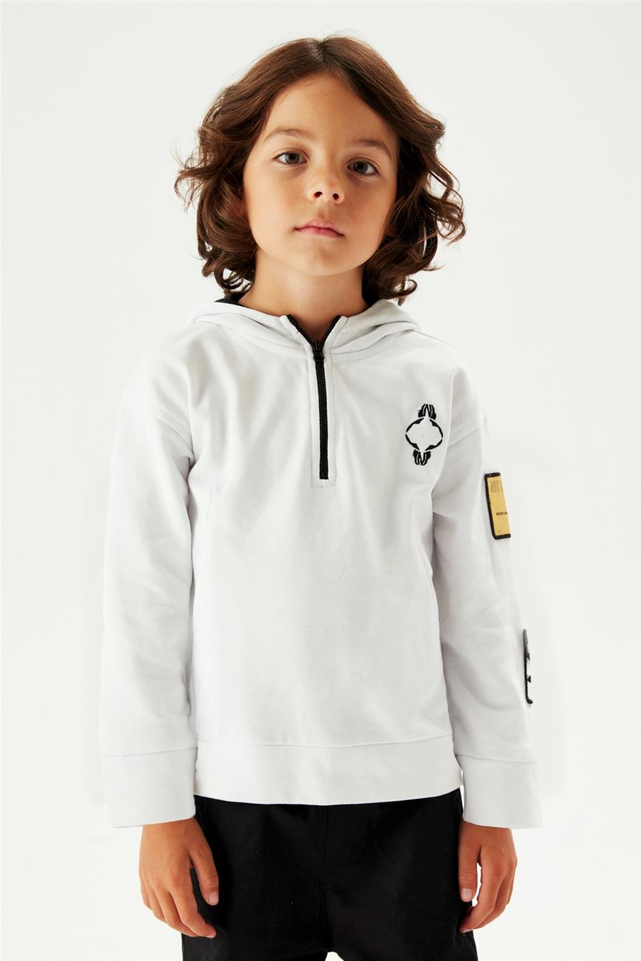 Nebbati Erkek Çocuk Kapüşonlu Beyaz Sweatshirt