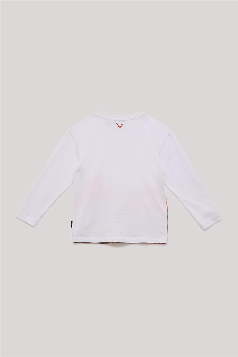 Nebbati Erkek Çocuk Desenli Uzun Kollu Beyaz T-Shirt