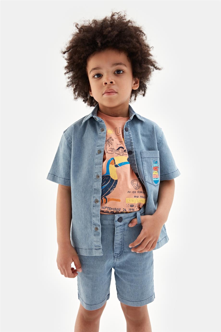 Nebbati Erkek Çocuk Çizgili Denim Şort