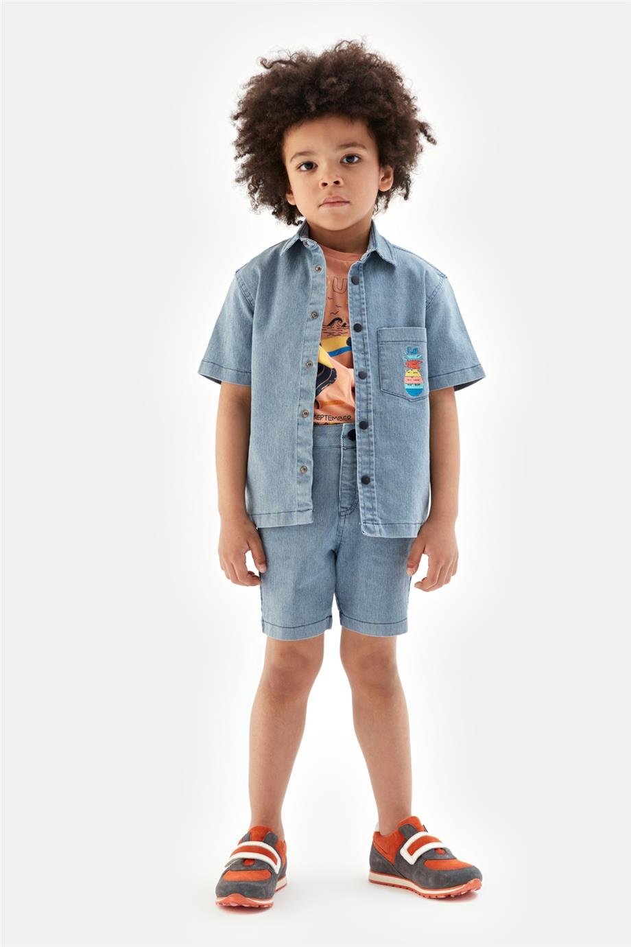 Nebbati Erkek Çocuk Çizgili Denim Şort