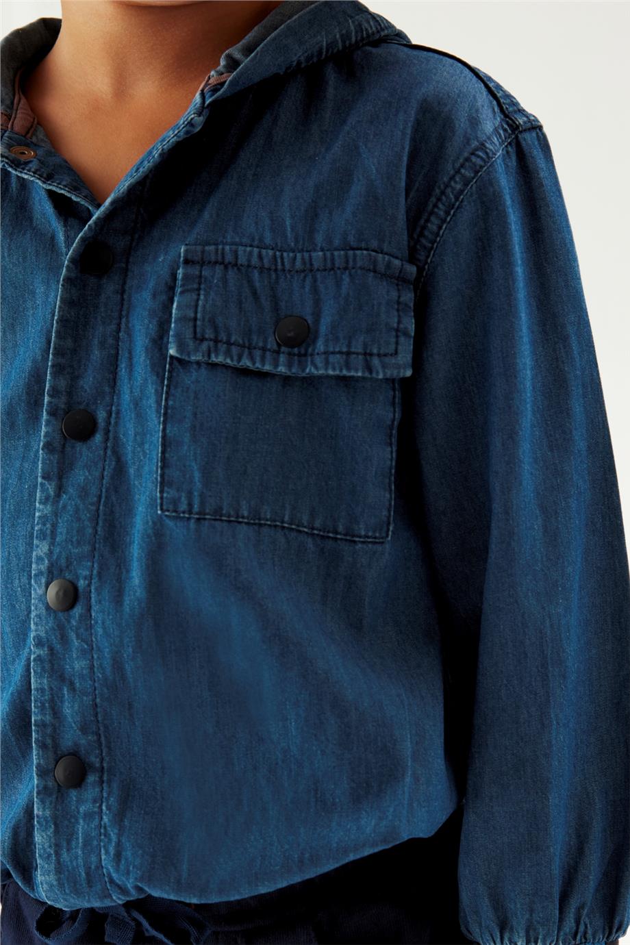 Nebbati Erkek Çocuk Denim Kapüşonlu Gömlek