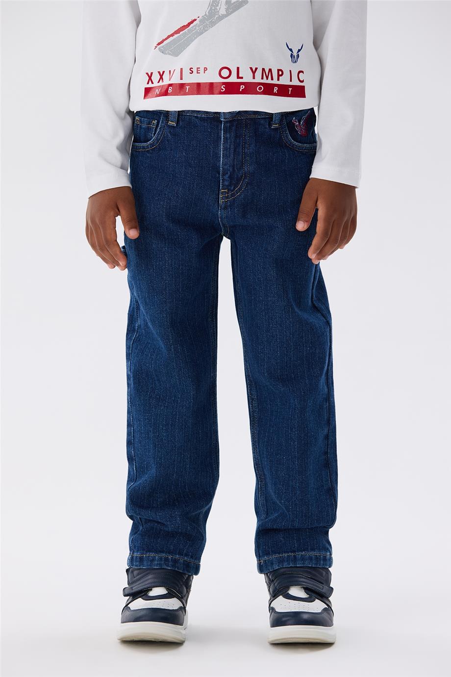 Nebbati Erkek Çocuk Nakışlı Denim Pantolon