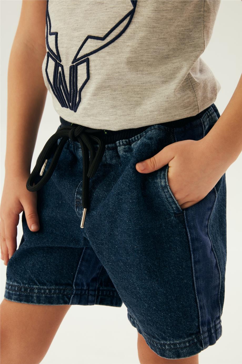 Nebbati Erkek Çocuk Beli Lastikli Denim Şort