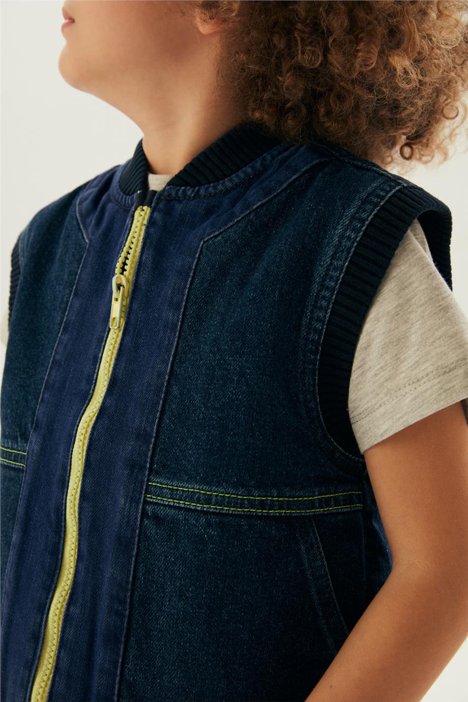 Nebbati Erkek Çocuk Denim Fermuarlı Yelek