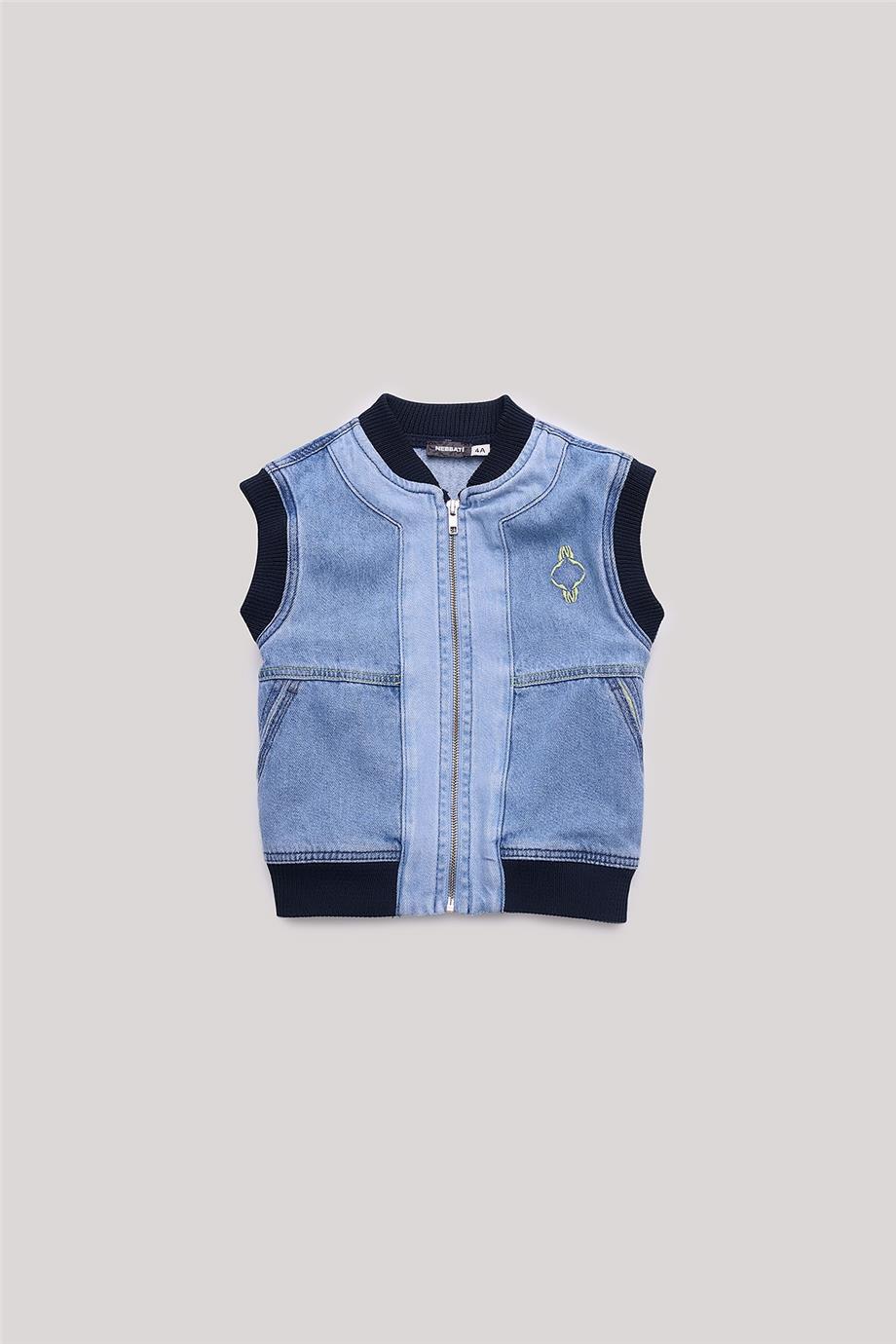 Nebbati Erkek Çocuk Denim Fermuarlı Yelek