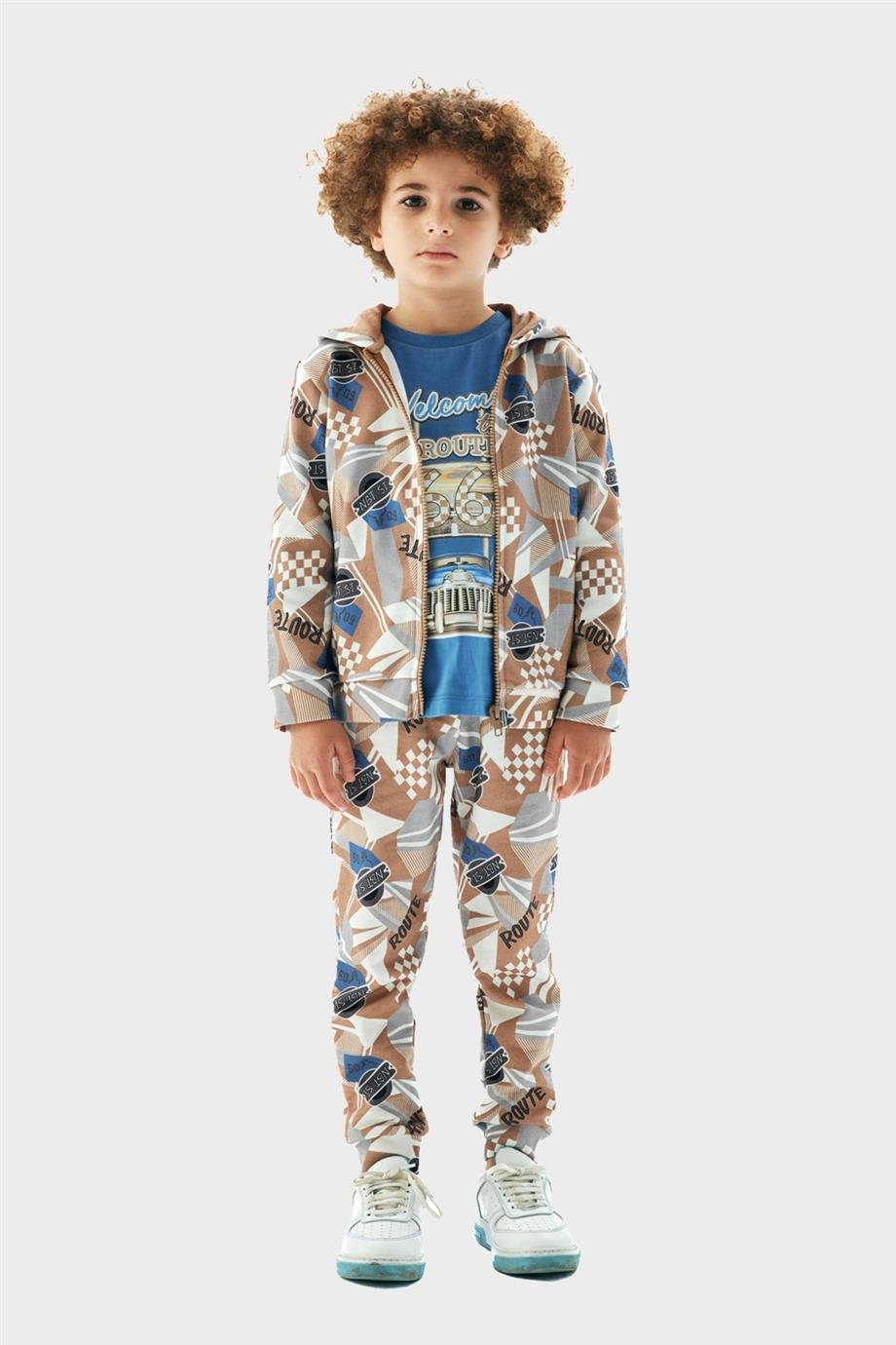 Nebbati Erkek Çocuk Fermuarlı Desenli Sweatshirt