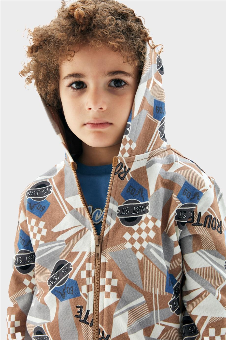 Nebbati Erkek Çocuk Fermuarlı Desenli Sweatshirt