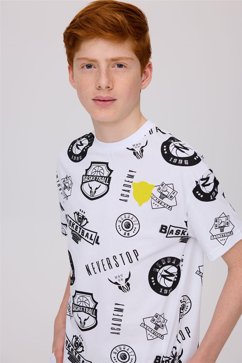 Nebbati Erkek Çocuk Desenli Kısa Kollu Tshirt
