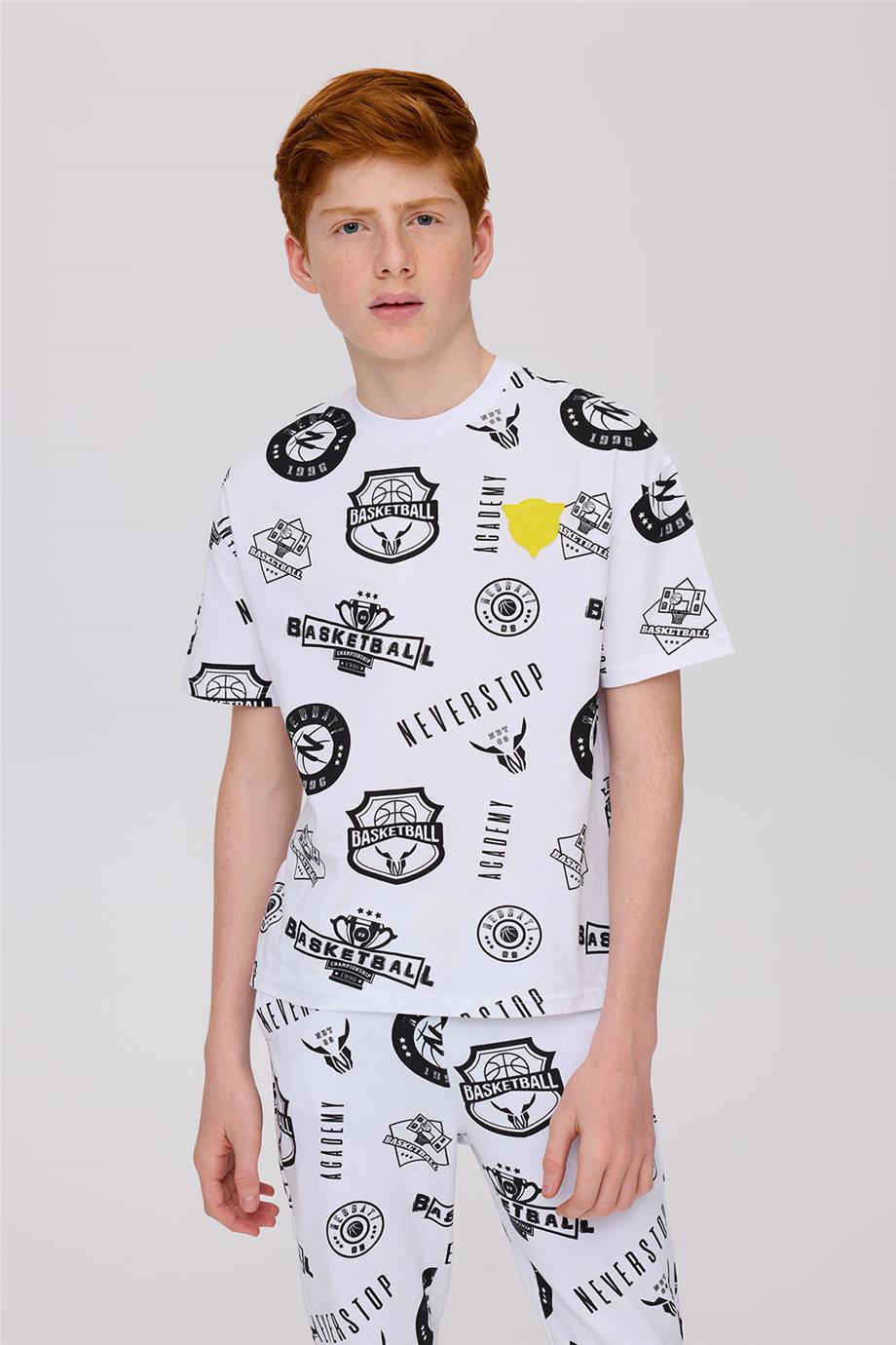 Nebbati Erkek Çocuk Desenli Kısa Kollu Tshirt
