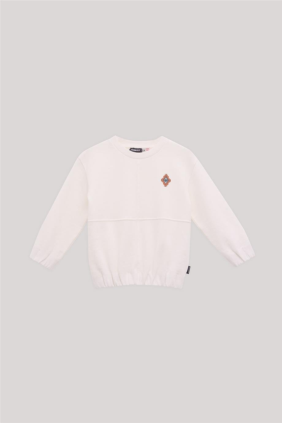 Nebbati Erkek Çocuk Ekru Nakışlı Sweatshirt