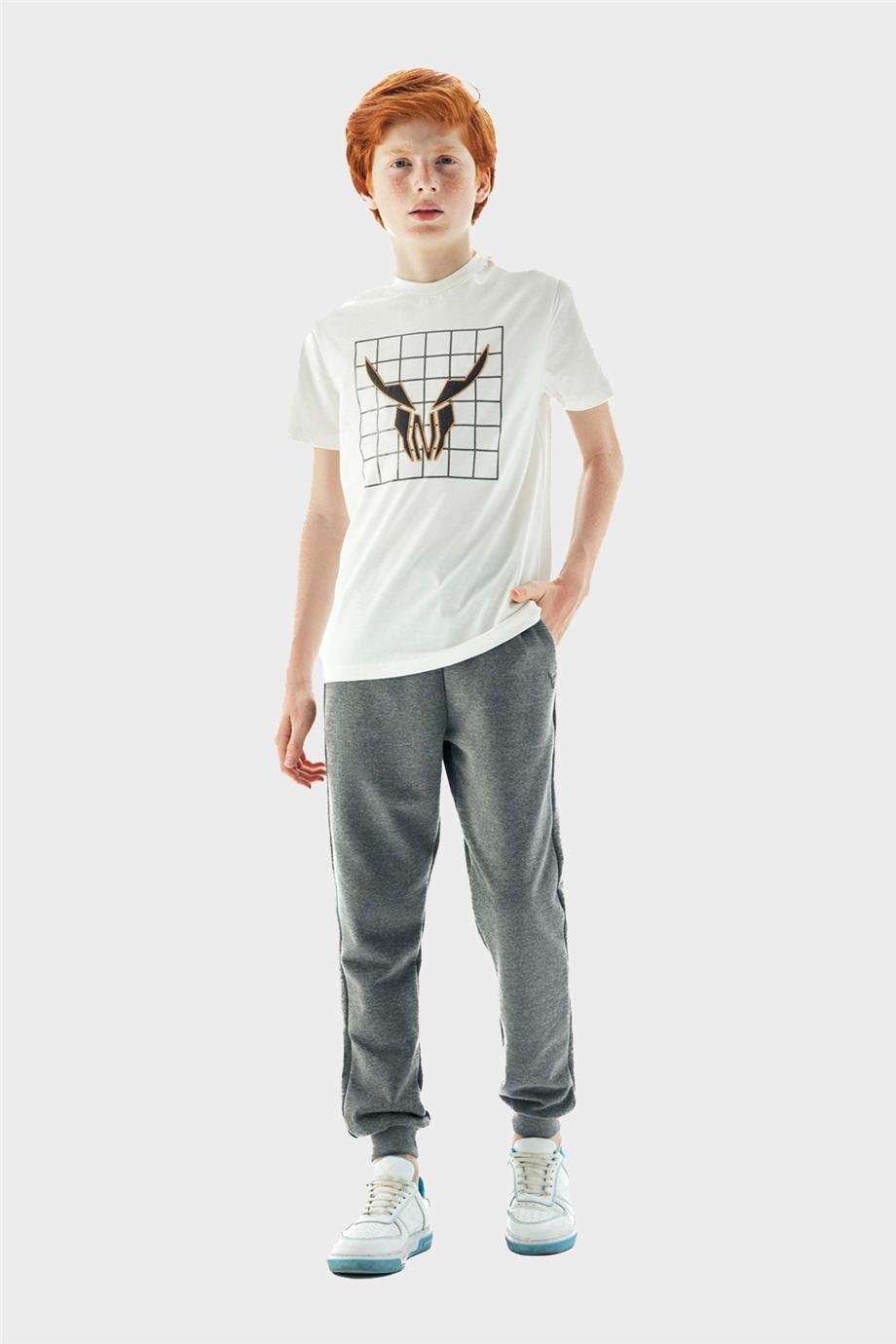 Nebbati Erkek Çocuk Ekru Kısa Kollu T-Shirt