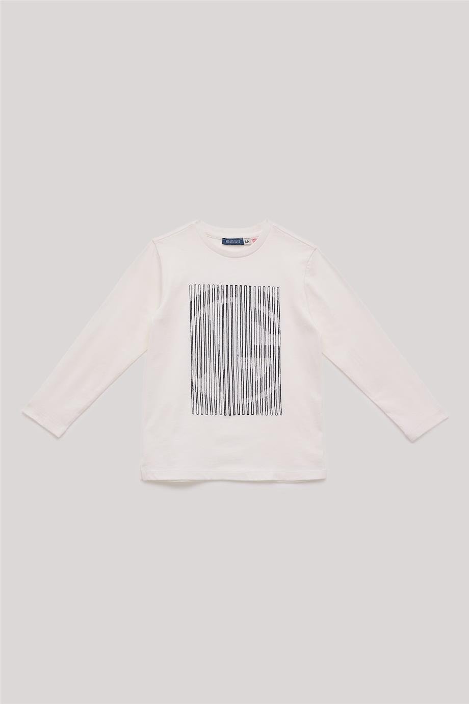 Nebbati Uzun Kollu Erkek Çocuk Ekru T-Shirt