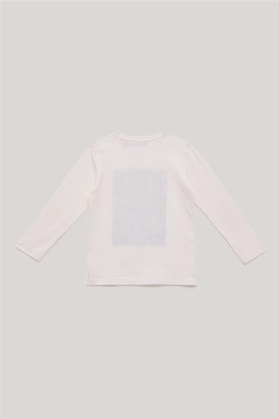Nebbati Uzun Kollu Erkek Çocuk Ekru T-Shirt