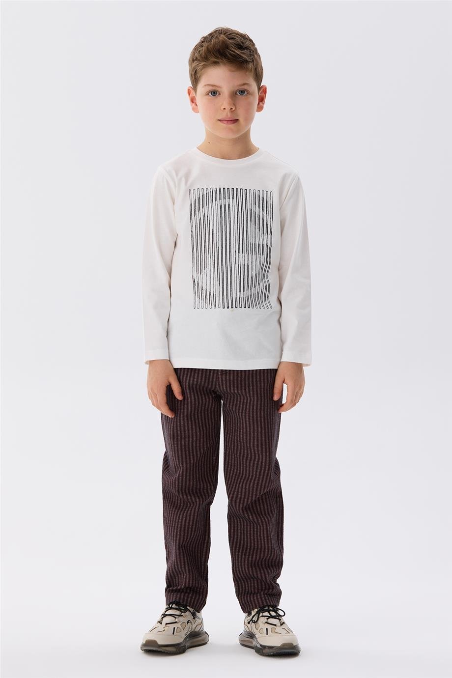 Nebbati Uzun Kollu Erkek Çocuk Ekru T-Shirt
