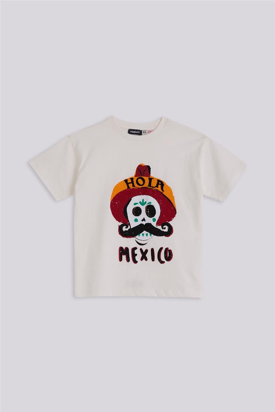 Nebbati Erkek Çocuk Hola Mexico Ekru Tshirt