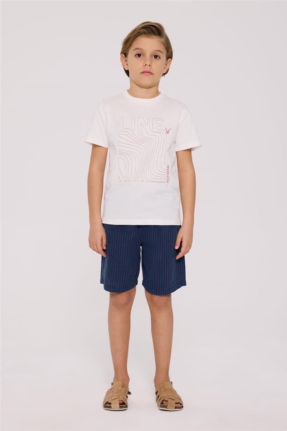 Nebbati Erkek Çocuk Line Ekru Tshirt