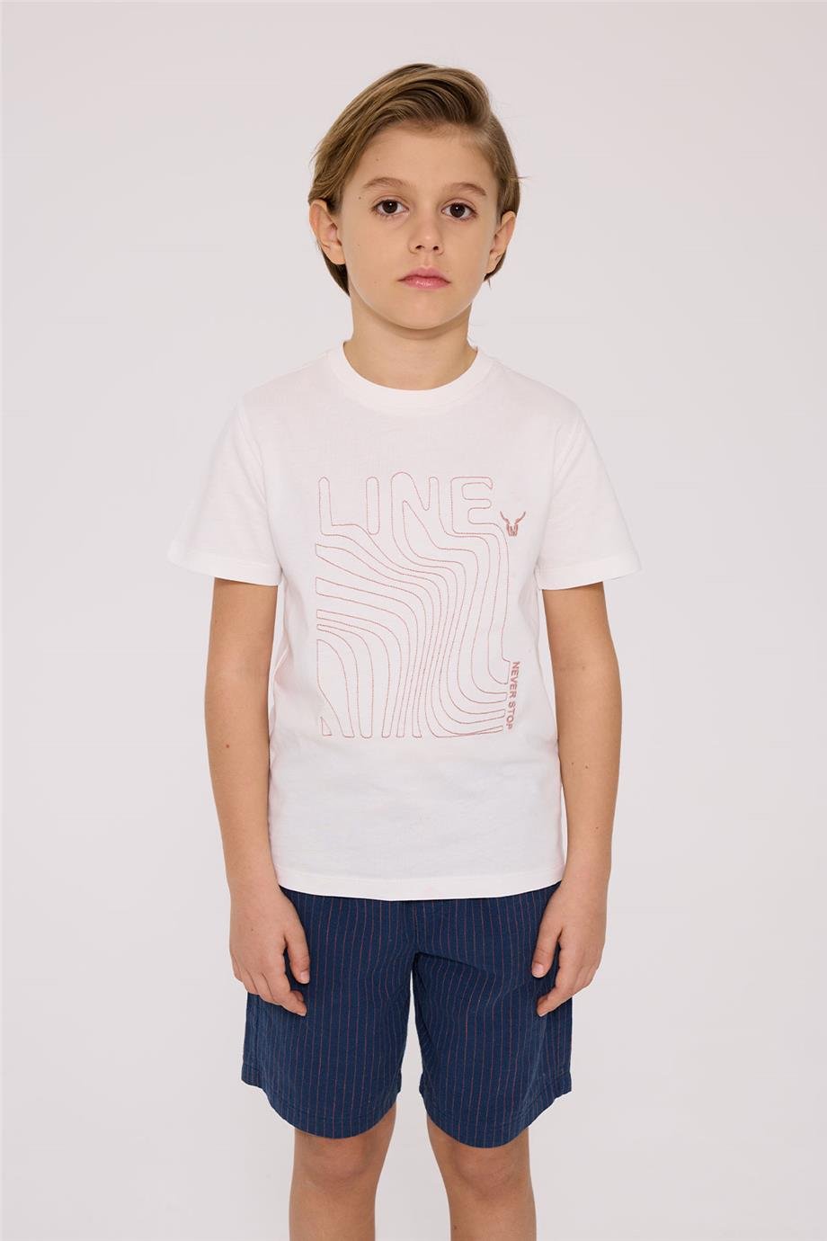 Nebbati Erkek Çocuk Line Ekru Tshirt