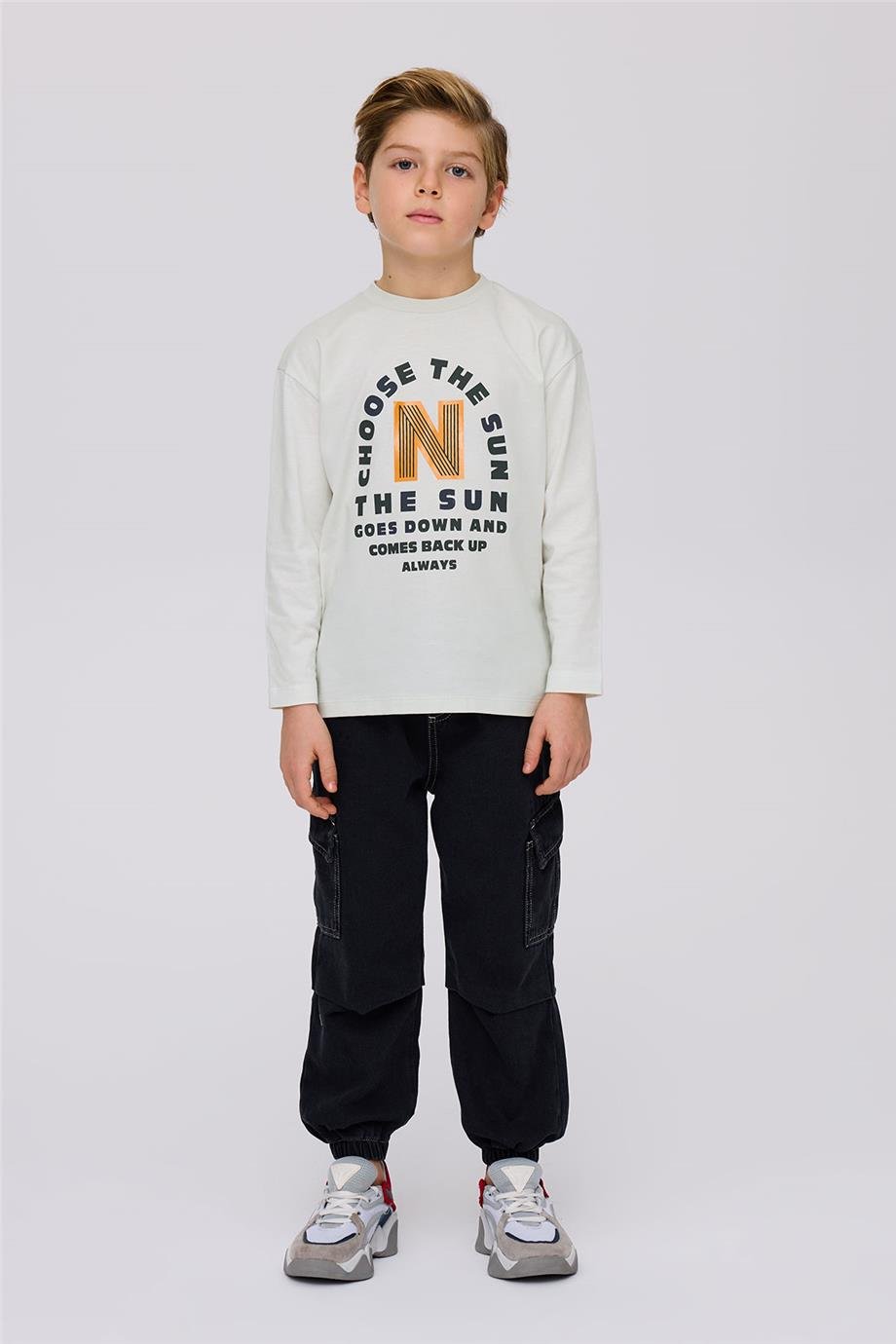 Nebbati Erkek Çocuk Uzun Kollu Ekru Tshirt