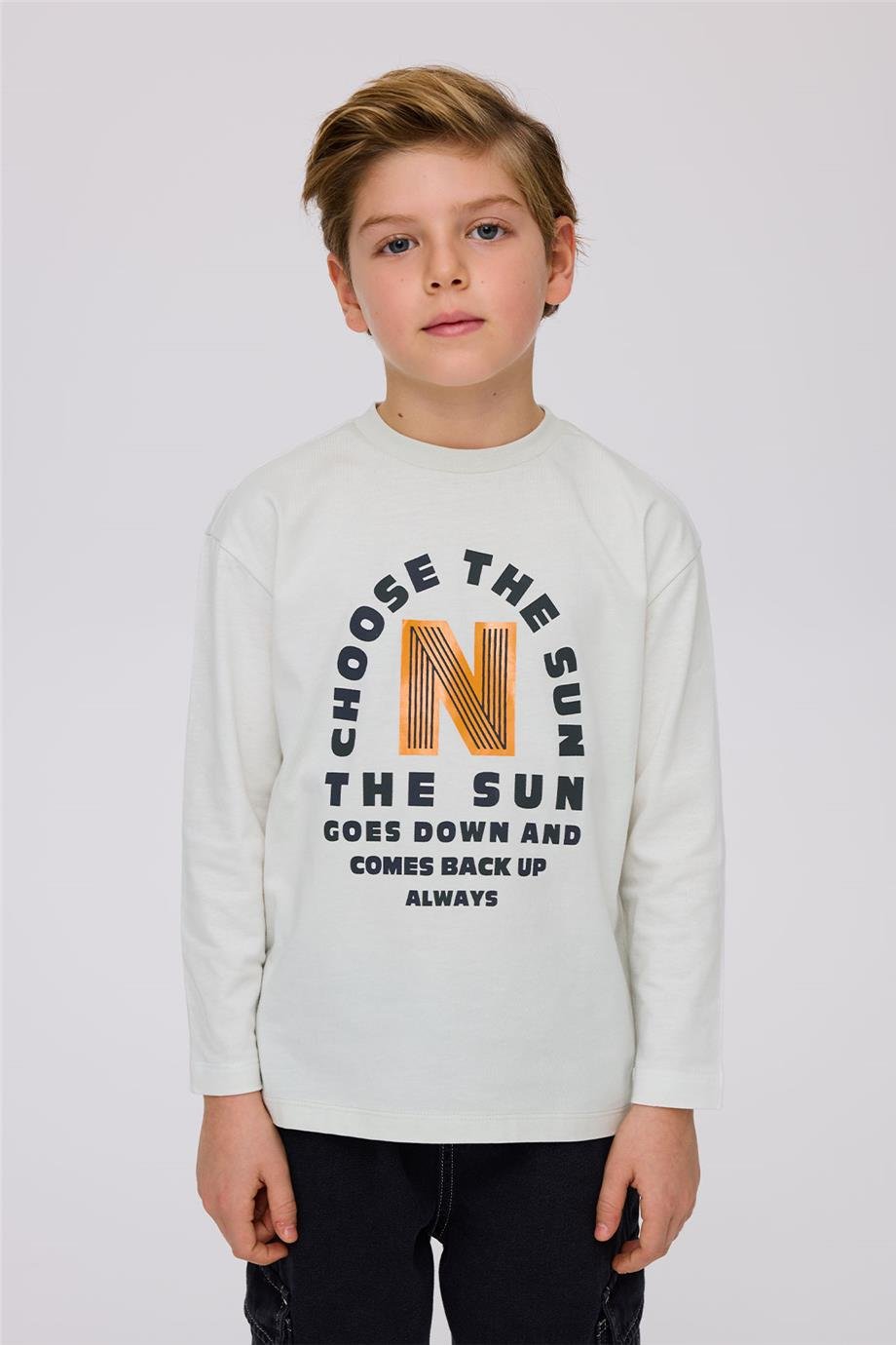 Nebbati Erkek Çocuk Uzun Kollu Ekru Tshirt