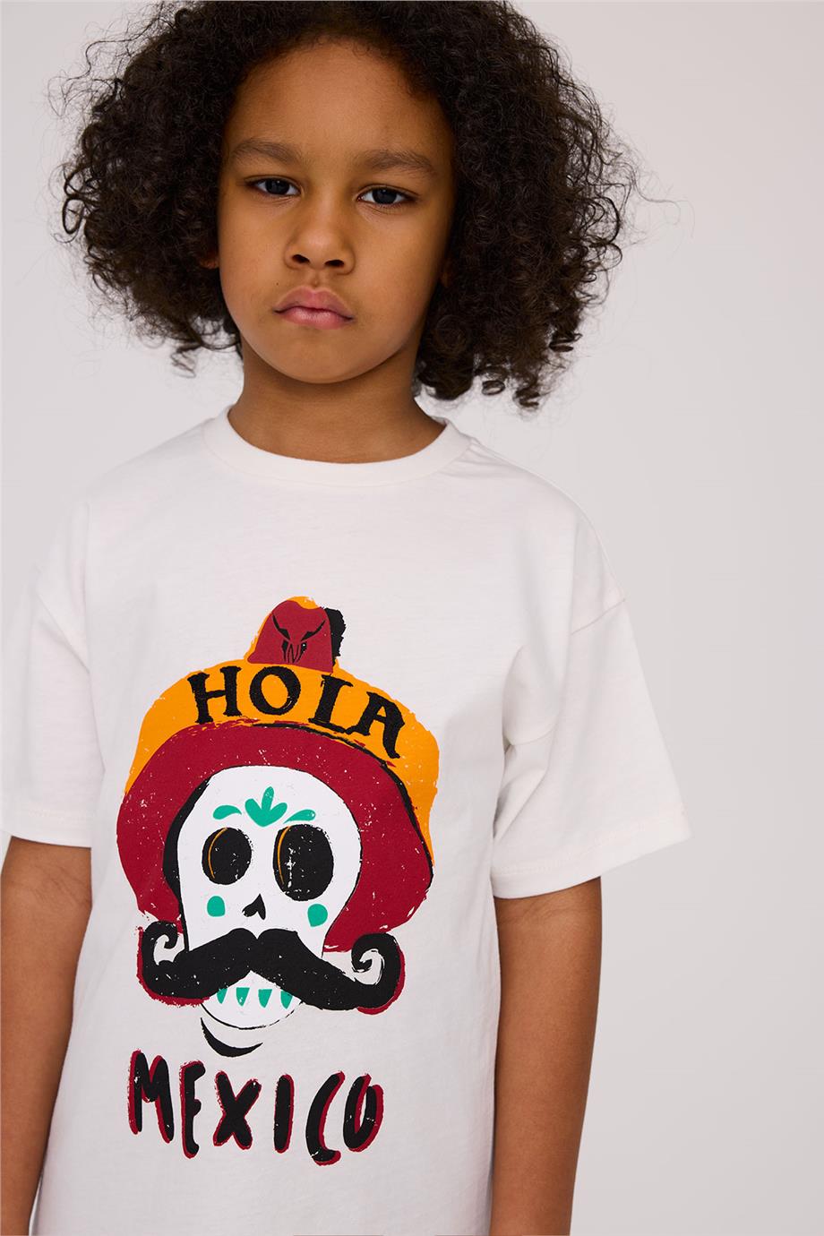 Nebbati Erkek Çocuk Hola Mexico Ekru Tshirt