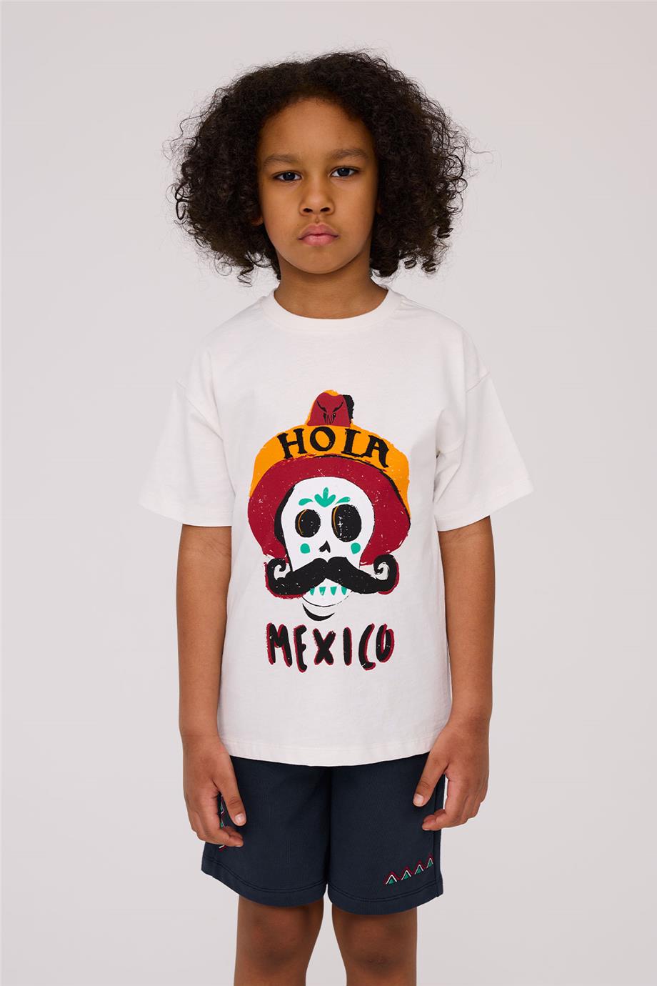 Nebbati Erkek Çocuk Hola Mexico Ekru Tshirt