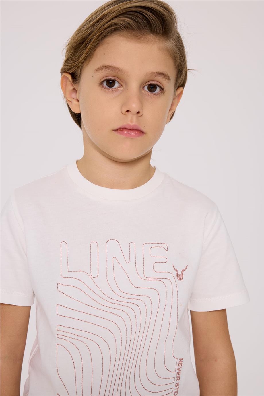 Nebbati Erkek Çocuk Line Ekru Tshirt