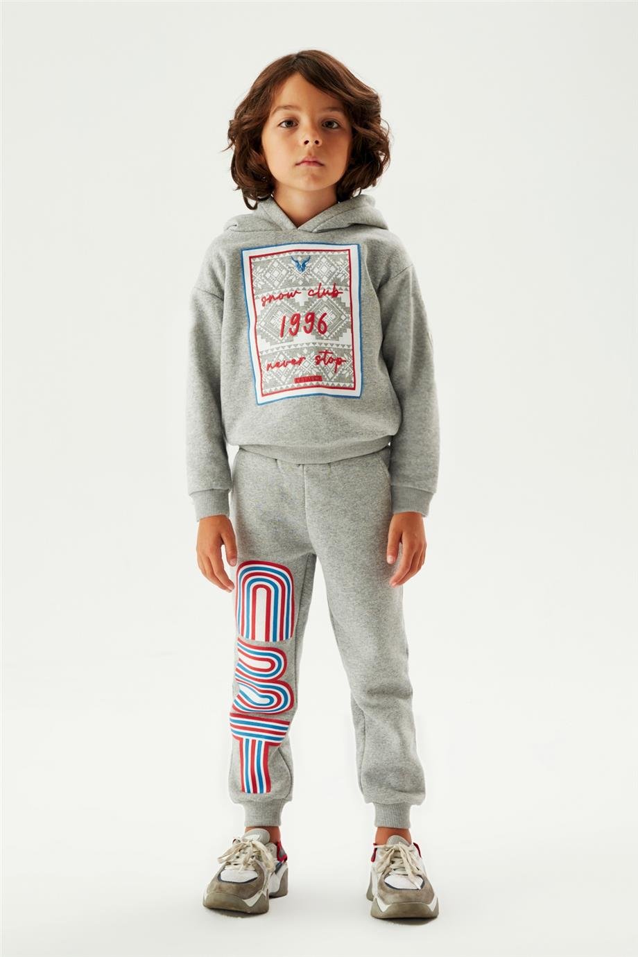 Nebbati Erkek Çocuk Kapüşonlu Gri Sweatshirt