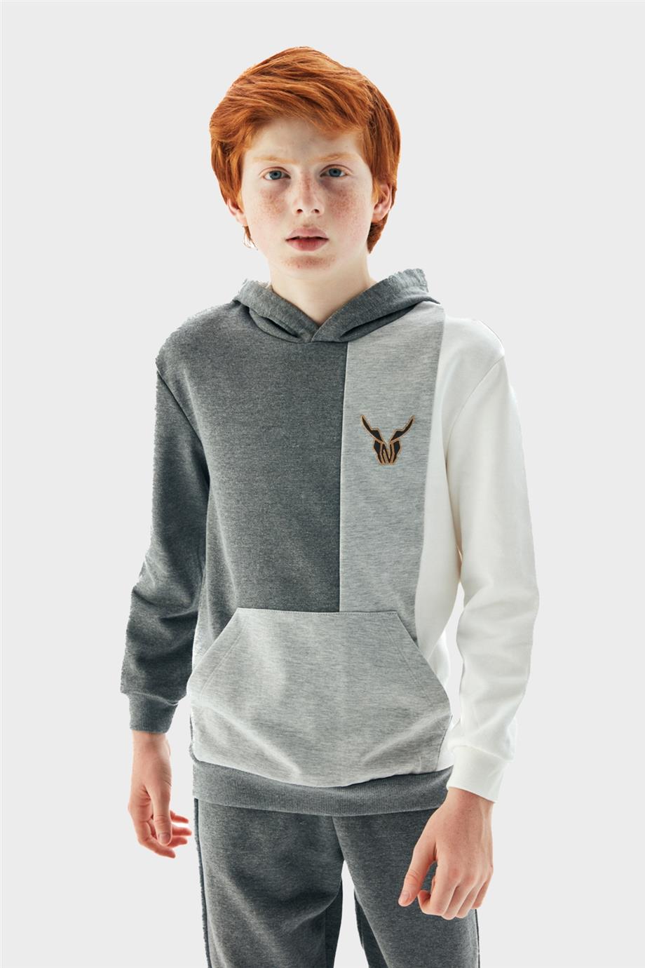 Nebbati Erkek Çocuk Gri Kapüşonlu Sweatshirt