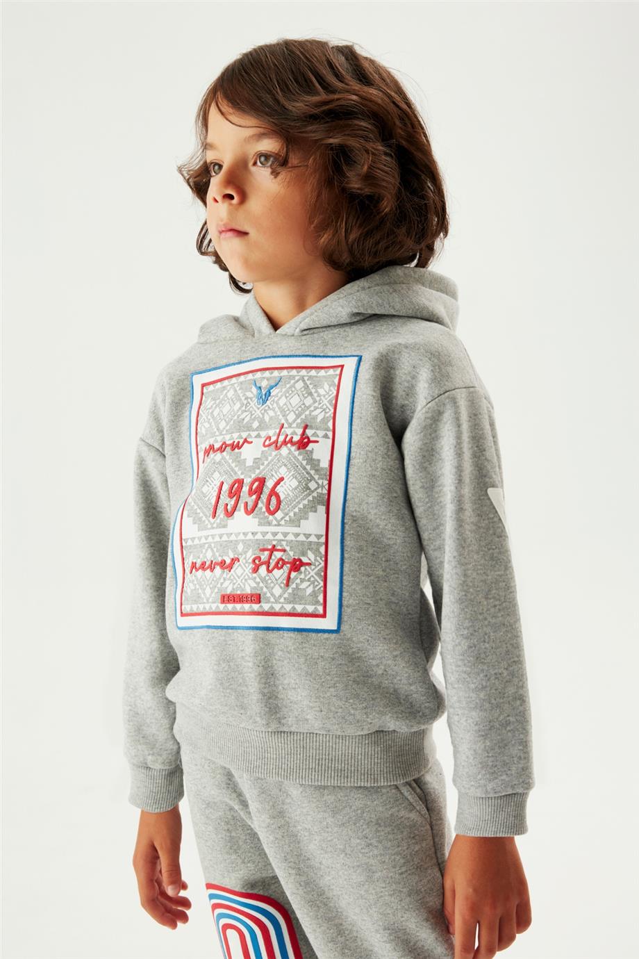 Nebbati Erkek Çocuk Kapüşonlu Gri Sweatshirt