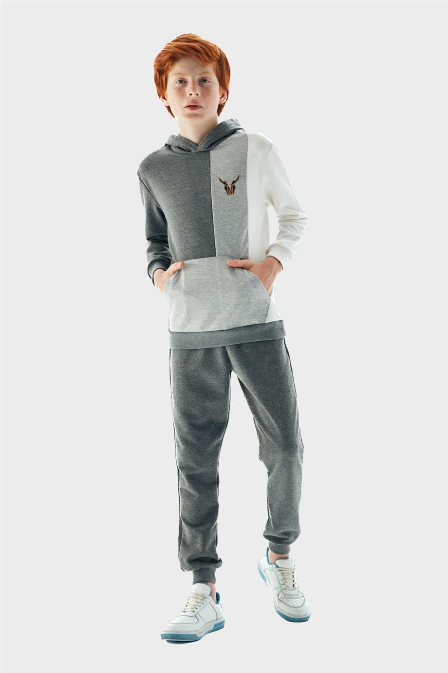Nebbati Erkek Çocuk Gri Kapüşonlu Sweatshirt