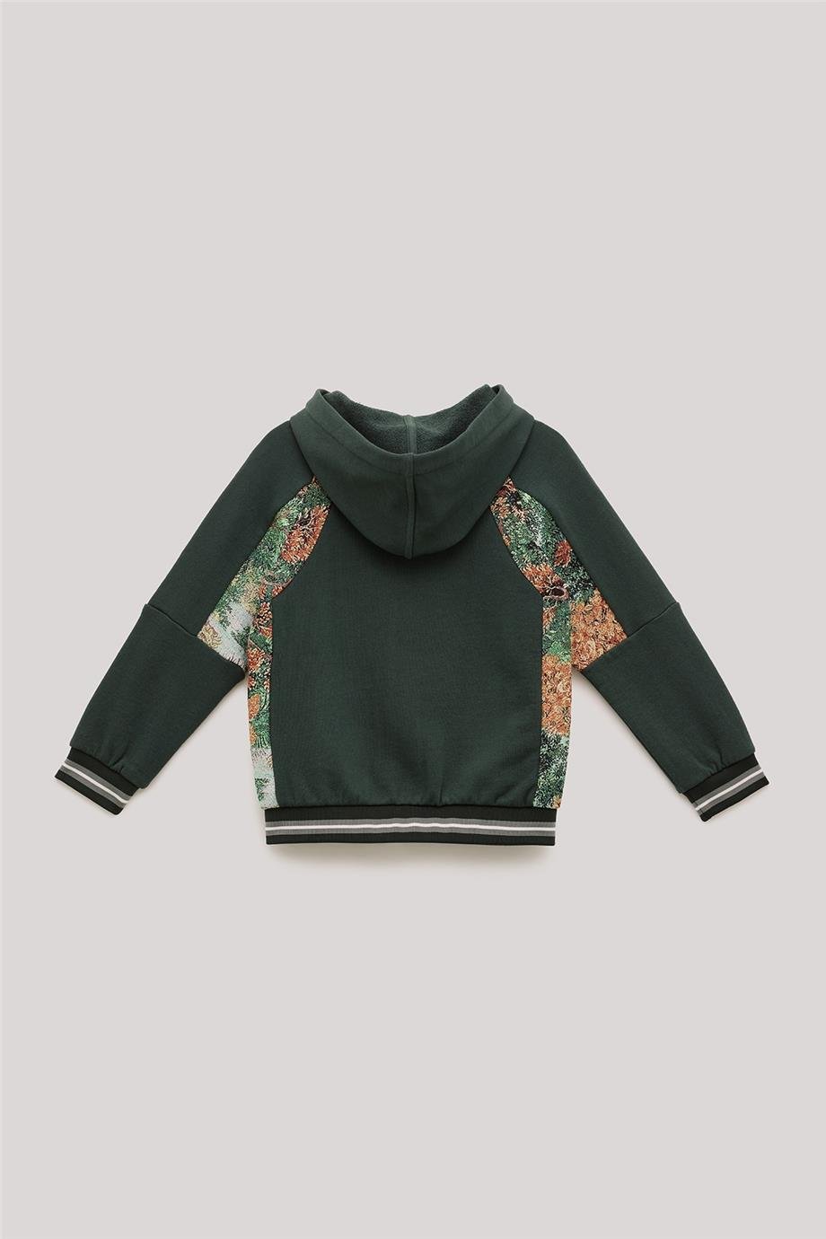 Nebbati Erkek Çocuk Floral Desen Haki Eşofman Üstü