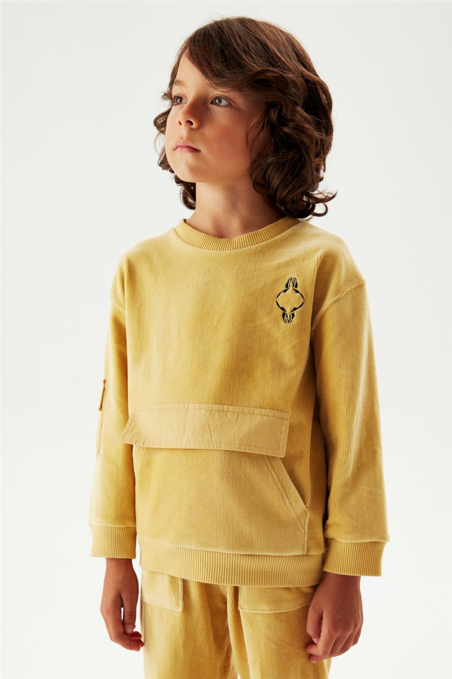 Nebbati Erkek Çocuk Fitilli Hardal Sweatshirt