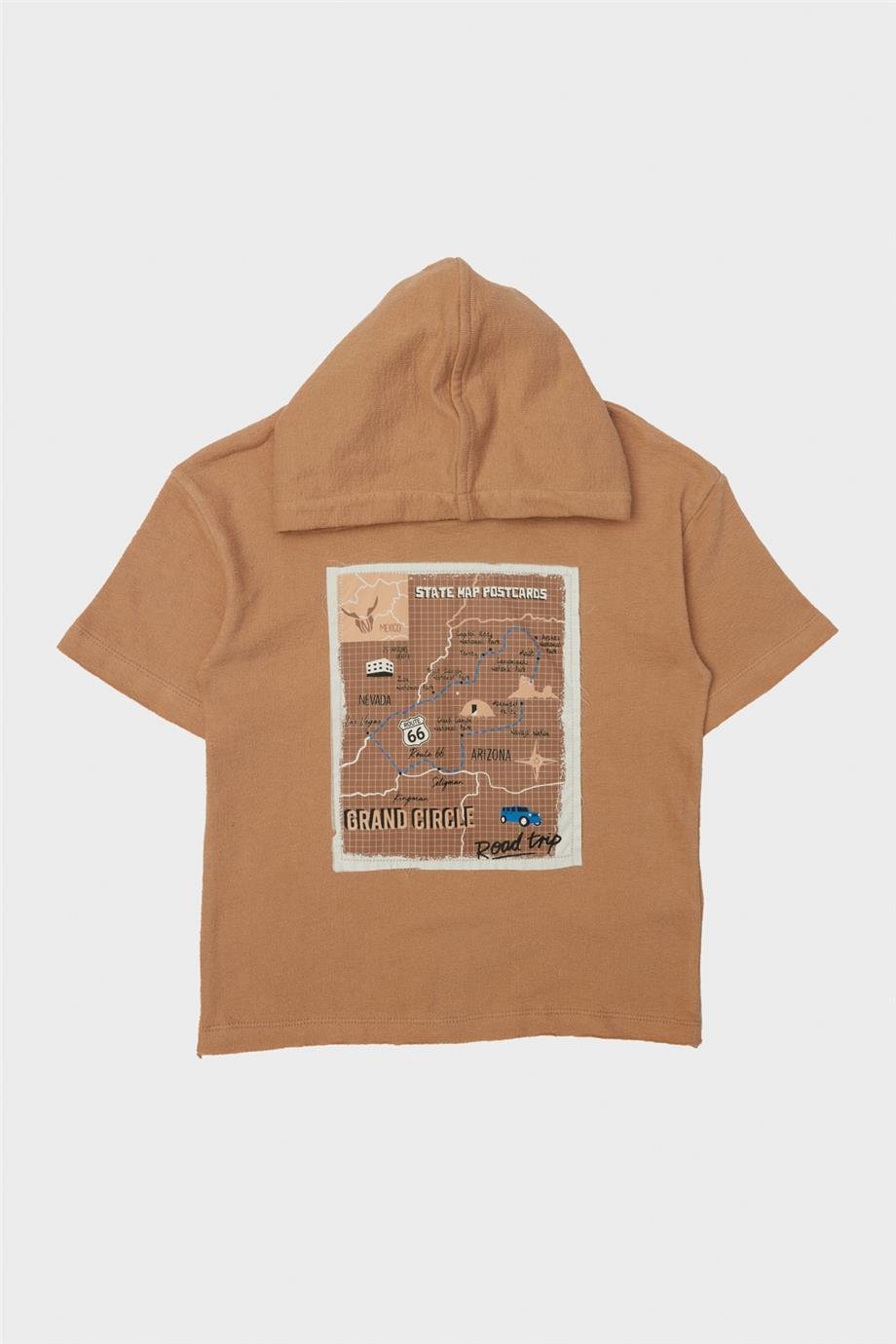 Nebbati Erkek Çocuk Kahve Kapüşonlu  T-Shirt