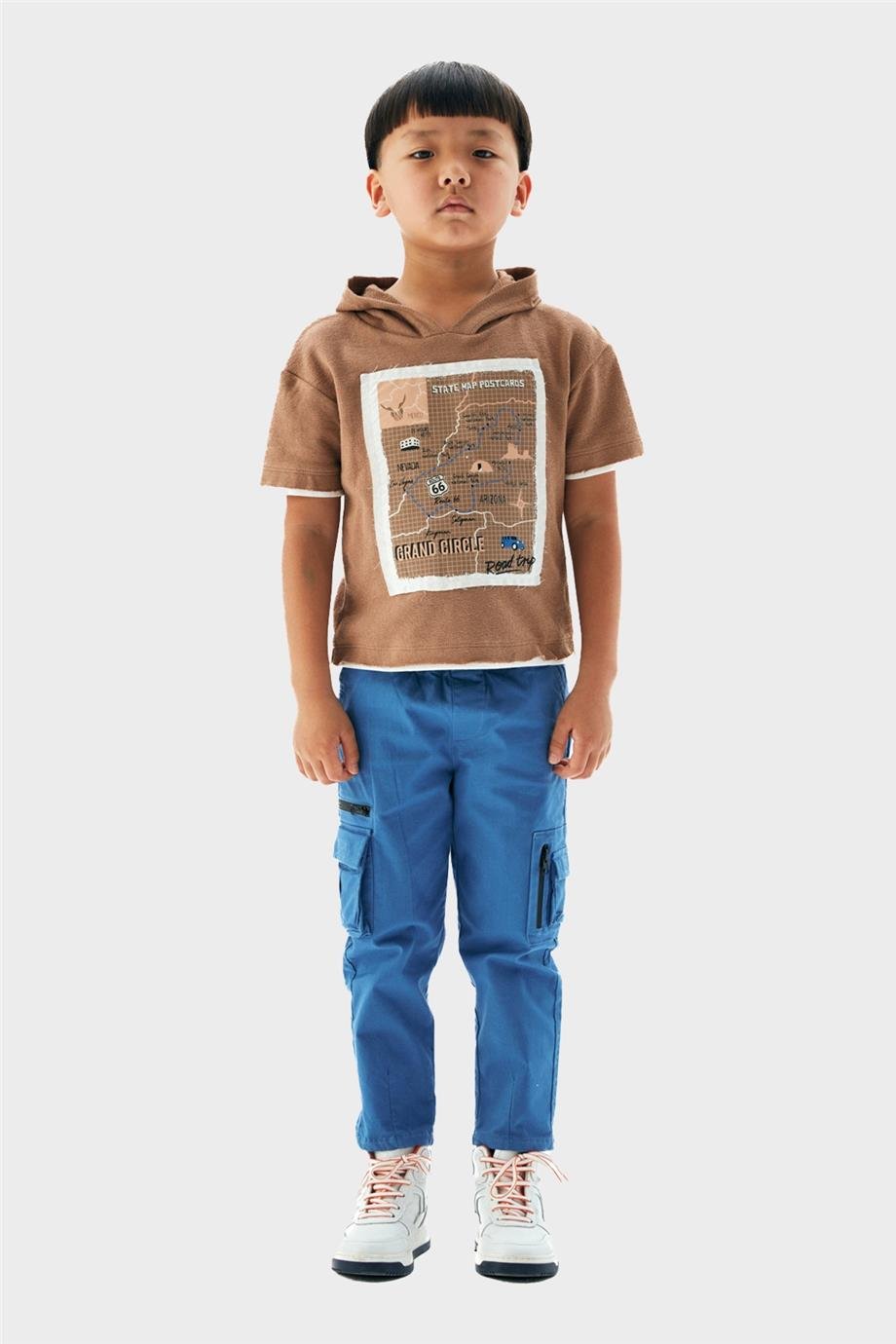 Nebbati Erkek Çocuk Kahve Kapüşonlu  T-Shirt