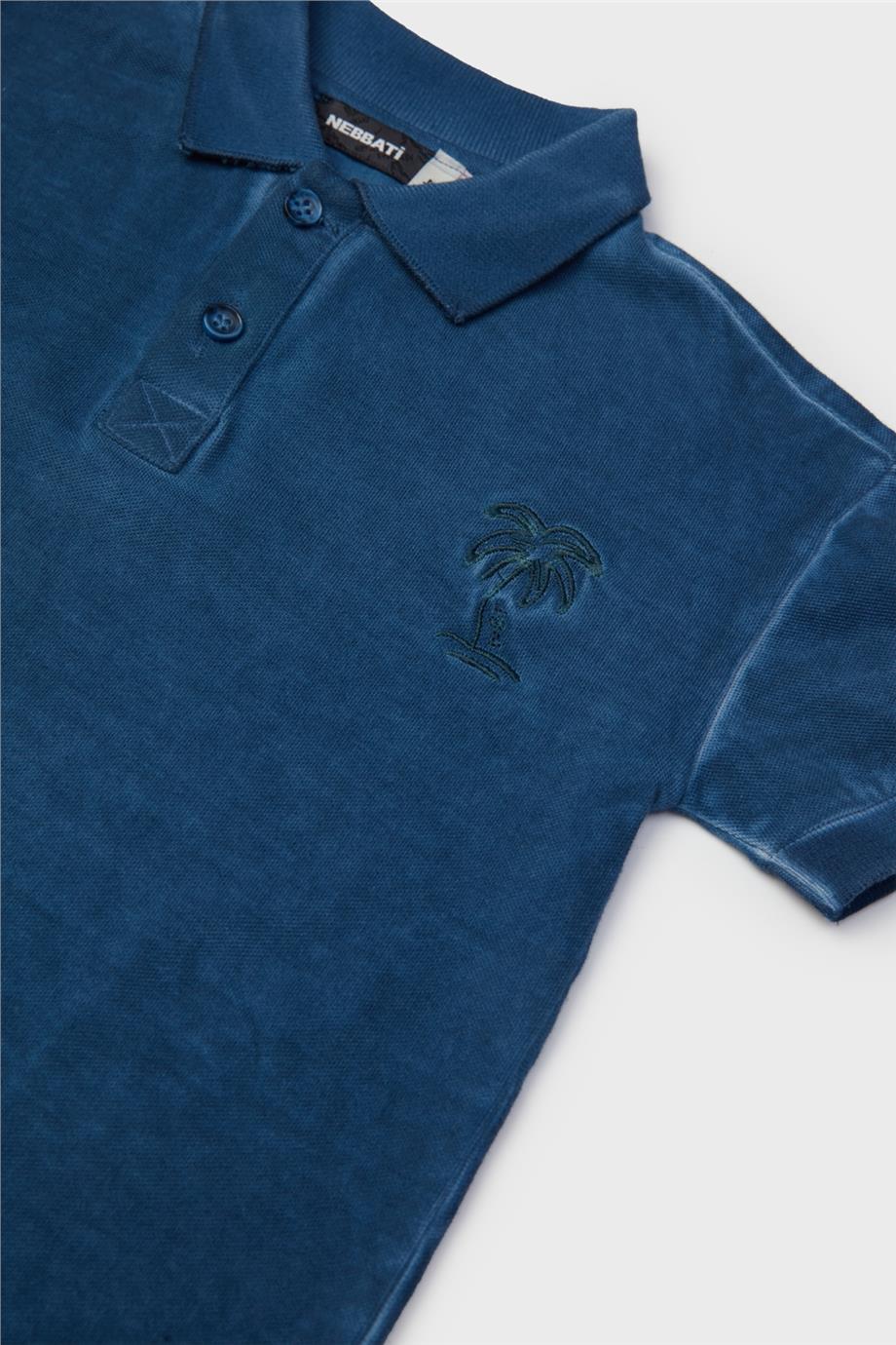 Nebbati Erkek Çocuk Lacivert Kısa Kollu Yakalı T-Shirt