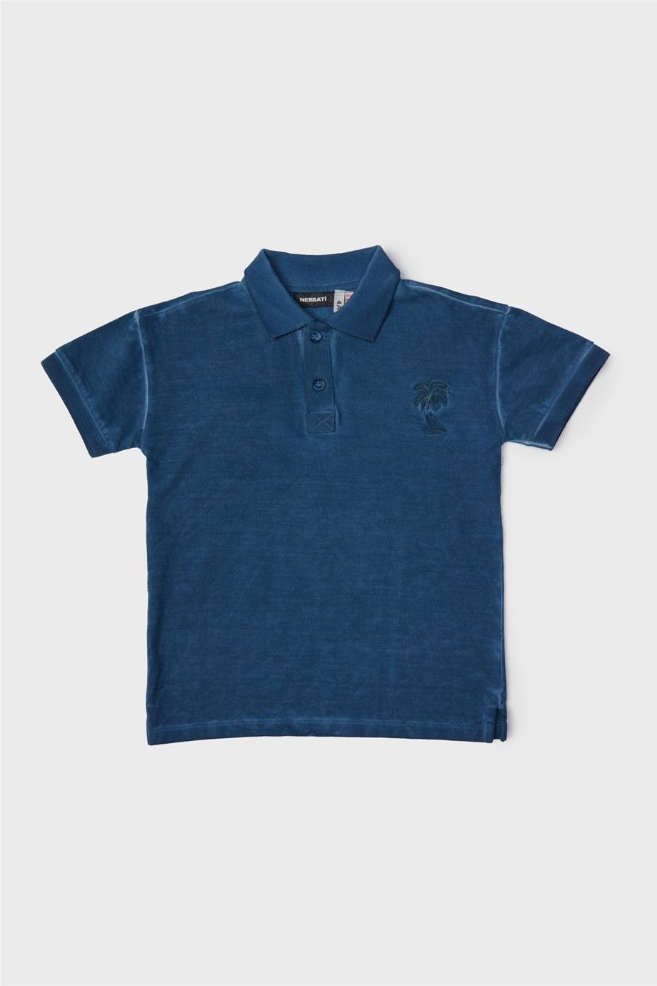 Nebbati Erkek Çocuk Lacivert Kısa Kollu Yakalı T-Shirt