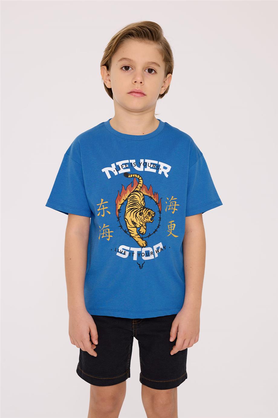 Nebbati Erkek Çocuk Kaplan Basklı Mavi Tshirt